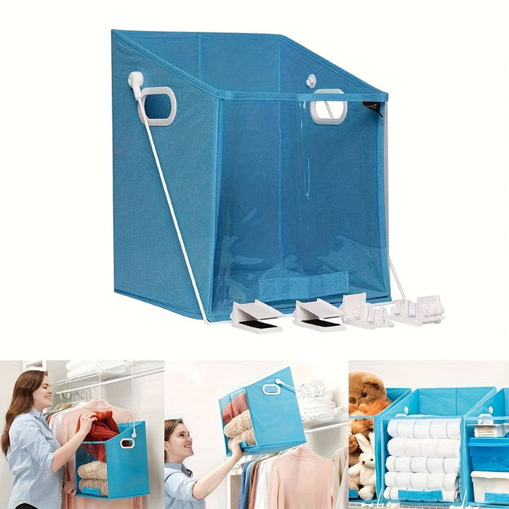 Pull-Down Shelf System Includes Collapsible Bins