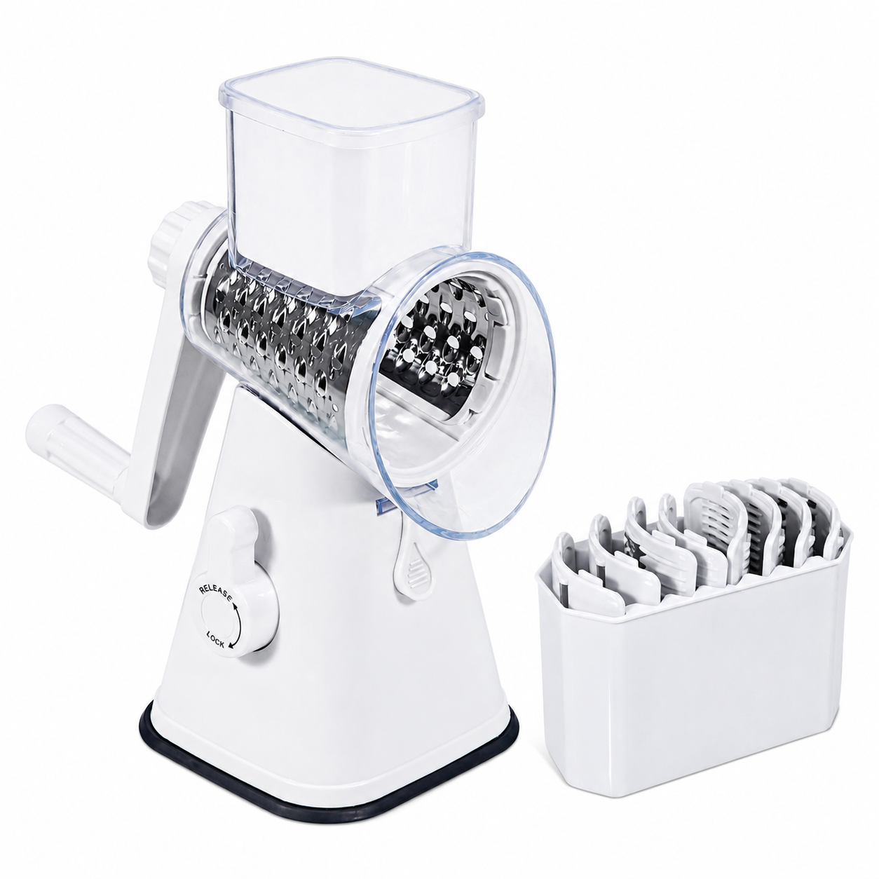 5-in-1 Rotary Cheese Grater, Manual Cheese Shredder, Hand Crank Cheese Grater With Reinforced Suction & 5 Interchangeable Drums - Easy to Use, Vegetable Chopper Round Mandoline Slicer
