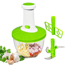 Manual Food Chopper and Mixer, Hand Press Vegetable Chopper with 3-Blade Cutter and Mixing Attachment, Compact Onion Garlic Herb Tomato Chopper, Clear Container Salsa Maker and Manual Food Processor for Kitchen, No Electricity Required