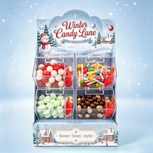 Christmas Candy Station with 4 Clear Bins & Scoops | Holiday Treat Display