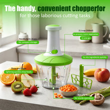 Manual Food Chopper and Mixer, Hand Press Vegetable Chopper with 3-Blade Cutter and Mixing Attachment, Compact Onion Garlic Herb Tomato Chopper, Clear Container Salsa Maker and Manual Food Processor for Kitchen, No Electricity Required
