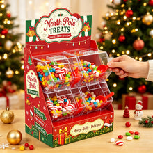 Christmas Candy Station with 4 Clear Bins & Scoops | Holiday Treat Display