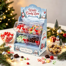 Christmas Candy Station with 4 Clear Bins & Scoops | Holiday Treat Display