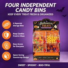 4-Bin Halloween Candy Dispenser with Scoops – Witchy Candy Display Stand for Parties, Candy Buffets & Trick-or-Treat Stations