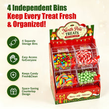 Christmas Candy Station with 4 Clear Bins & Scoops | Holiday Treat Display