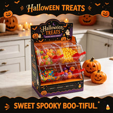 4-Bin Halloween Candy Dispenser with Scoops – Witchy Candy Display Stand for Parties, Candy Buffets & Trick-or-Treat Stations