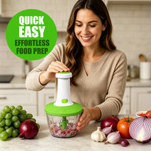 Manual Food Chopper and Mixer, Hand Press Vegetable Chopper with 3-Blade Cutter and Mixing Attachment, Compact Onion Garlic Herb Tomato Chopper, Clear Container Salsa Maker and Manual Food Processor for Kitchen, No Electricity Required