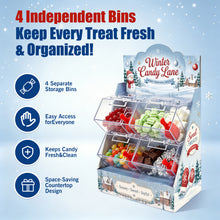 Christmas Candy Station with 4 Clear Bins & Scoops | Holiday Treat Display