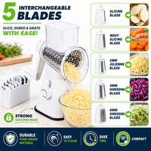 5-in-1 Rotary Cheese Grater, Manual Cheese Shredder, Hand Crank Cheese Grater With Reinforced Suction & 5 Interchangeable Drums - Easy to Use, Vegetable Chopper Round Mandoline Slicer
