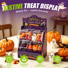 4-Bin Halloween Candy Dispenser with Scoops – Witchy Candy Display Stand for Parties, Candy Buffets & Trick-or-Treat Stations