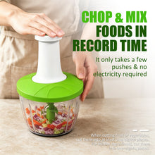 Manual Food Chopper and Mixer, Hand Press Vegetable Chopper with 3-Blade Cutter and Mixing Attachment, Compact Onion Garlic Herb Tomato Chopper, Clear Container Salsa Maker and Manual Food Processor for Kitchen, No Electricity Required