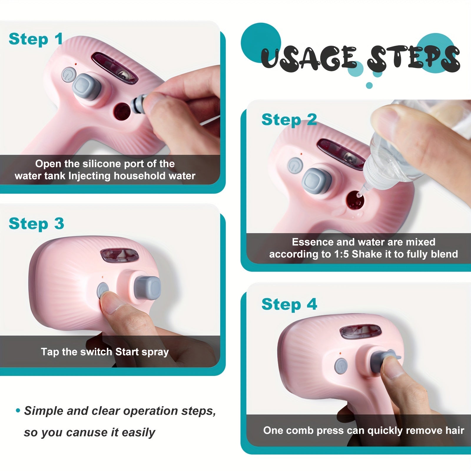 Pett Steam Brush 4 in 1 Brush with Soft Head for Shedding