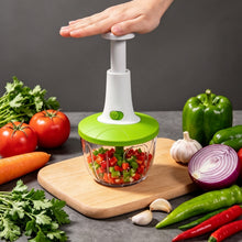 Manual Food Chopper and Mixer, Hand Press Vegetable Chopper with 3-Blade Cutter and Mixing Attachment, Compact Onion Garlic Herb Tomato Chopper, Clear Container Salsa Maker and Manual Food Processor for Kitchen, No Electricity Required